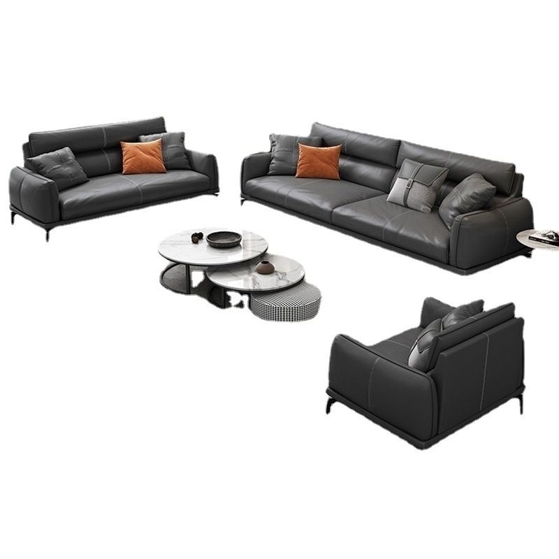 Black Frame Modern Style with Pillow Back Against Leather/leather Seat Clearhalo 'Furniture' 'furniture_sofas' 'kitchen' 'kitchen_sofas' 'Living Room Furniture' 'Sofa' 'sofas' 1200x1200_4d6c4eed-8288-441c-80c8-6af7f8b07f9e