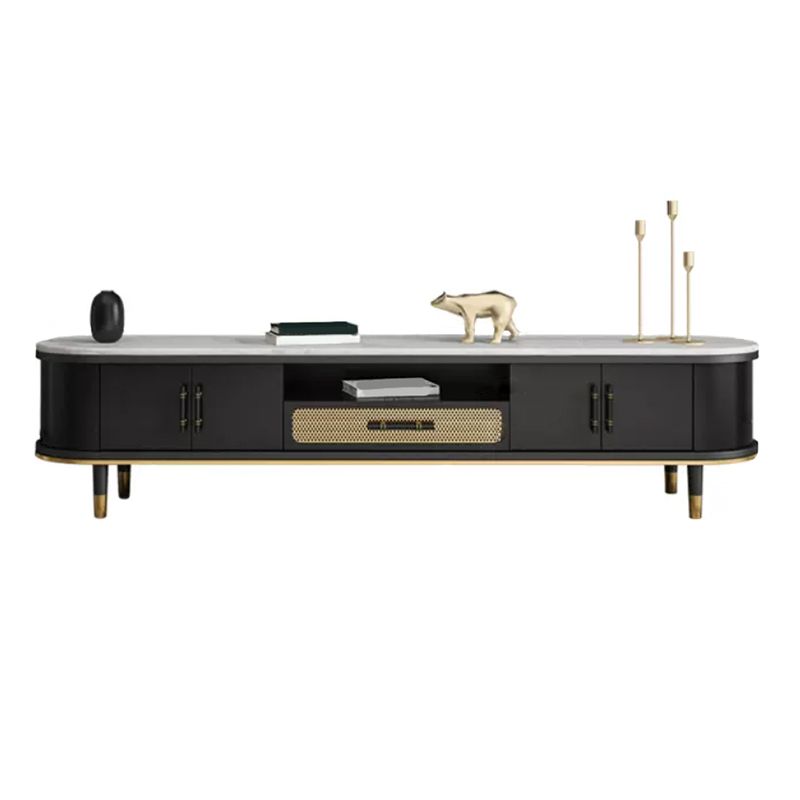 Glam Stone TV Stand Console Black Open Storage Media Console with Doors Clearhalo 'furn' 'furn_tv_stands_entertainment_centers' 'Furniture' 'Living Room Furniture' 'TV Stands & Entertainment Centers' 'TV Stands & Media Storage Furniture' 'tv_stands_entertainment_centers' 1200x1200_4d6c7450-2cab-4453-8b29-70773be7c0f3