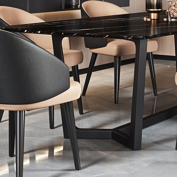 Industrial Sintered Stone Table for Restaurant Rectangle Black Table with Trestle Base Clearhalo 'Dining Tables & Seating' 'Dining Tables' 'dining_table' 'furn' 'furn_dining_table' 'Furniture' 'Kitchen & Dining Furniture' 1200x1200_4d6c7880-e657-4a38-b17e-71daacf5c193