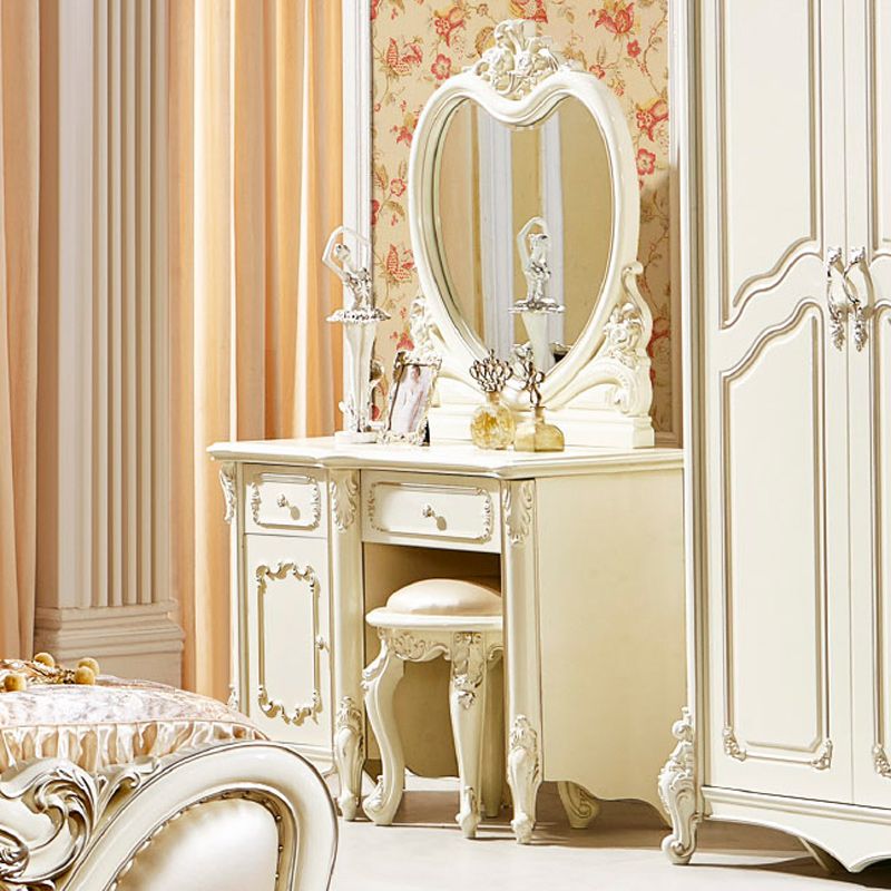 Victorian Solid Wood Vanity Dressing Table with Drawers Mirrored Makeup Vanit