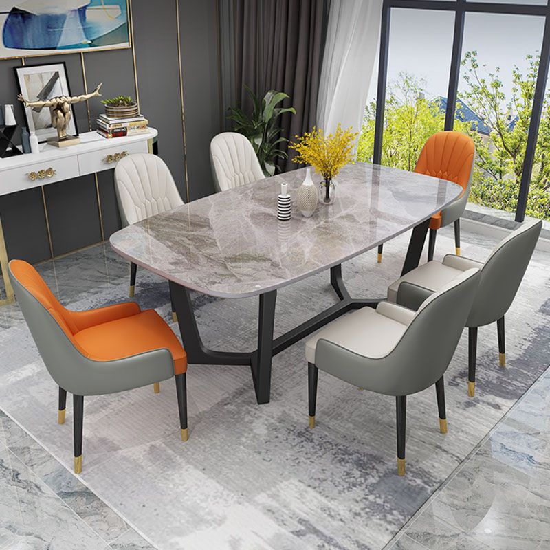 Sintered Stone Table for Restaurant Luxury Rectangle Dining Table with Trestle Base Clearhalo 'Dining Tables & Seating' 'Dining Tables' 'dining_table' 'furn' 'furn_dining_table' 'Furniture' 'furniture_dining_table' 'Kitchen & Dining Furniture' 'kitchen' 'kitchen_dining_table' 1200x1200_4d70a5fe-e876-4d29-bd27-3ca2052cd23c