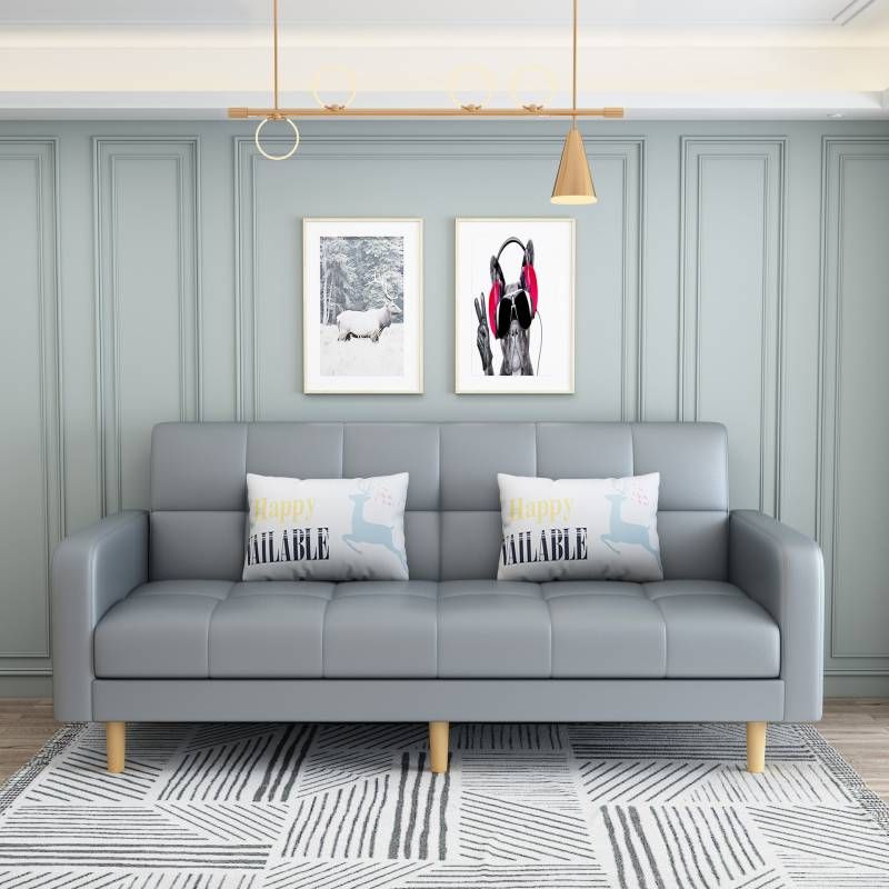 コンテンポラリーフェイクレザーとリネンビスケットバックコンバーチブルセッピーソファ