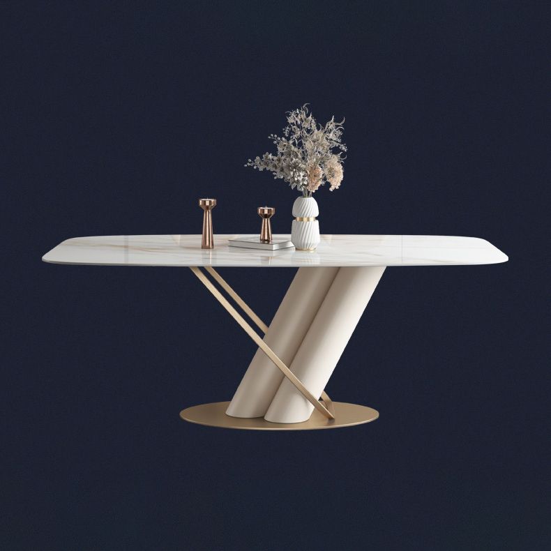 Minimalist Rectangle Dining Set for 4/6 with Glod Chairs Sintered Stone Dining Table with Metal Base Clearhalo 'Dining Room Sets' 'Dining Tables & Seating' 'dining_room_set' 'furn' 'furn_dining_room_set' 'Furniture' 'furniture_dining_room_set' 'Kitchen & Dining Furniture' 'kitchen&dining_furn' 'kitchen' 1200x1200_4d71524c-154e-460b-af67-94f750225aca