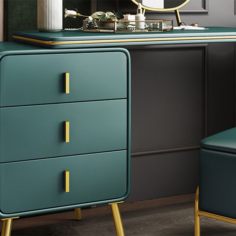 3 Drawers Make-up Vanity Set, 28.74" H Leather Vanity with Stool & Mirror Clearhalo 'Bedroom Furniture' 'furn' 'furn_makeup_vanities' 'Furniture' 'Makeup Vanities' 'makeup_vanities' 1200x1200_4d740b8f-d966-4425-80bc-50d9a7db439e