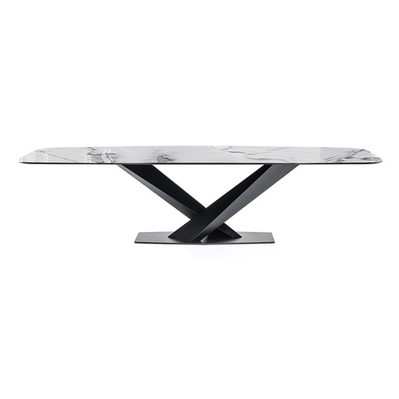 Mesa de comedor industrial de piedra sinterizada, mesa rectangular con patas de metal para cocina