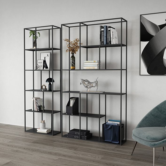 Modern Style Open Back Bookcase Metal Frame Bookshelf in Black