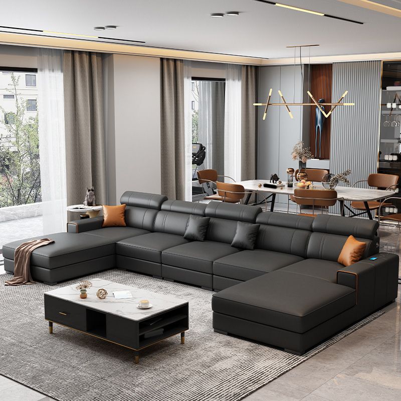 Modern Black Faux Leather Sectional Square Arm Sofa for Living Room Clearhalo 'furn' 'furn_sectionals' 'Furniture' 'furniture_sectionals' 'Living Room Furniture' 'Sectionals' 1200x1200_4d759781-585e-442d-874c-f0cb9ebf6974