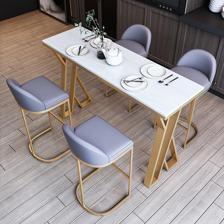 Tavolo da pranzo in pietra glam tavolo da bar rettangolo con doppio piedistallo per soggiorno