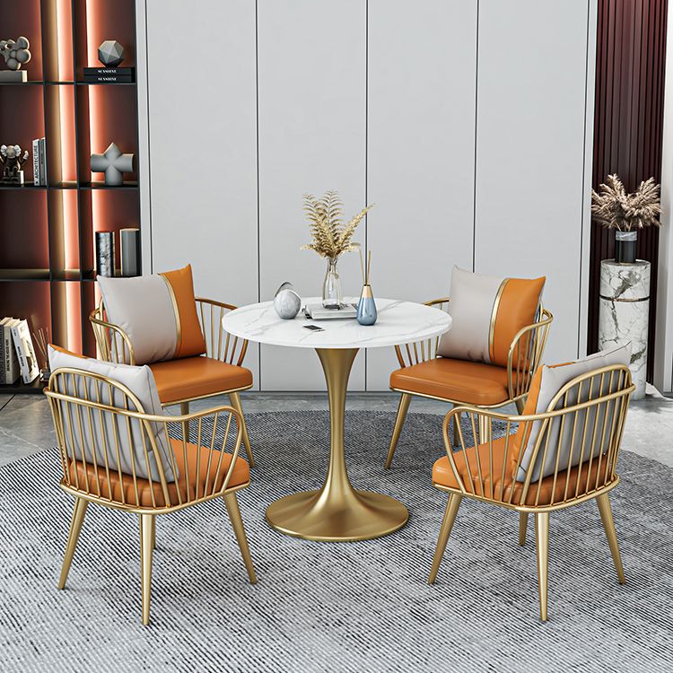 Round Dining Table with Metal Pedestal Modern Table for Home