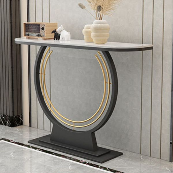 31.5" Tall Hall Console Table Stone Rectangle Accent Table with Abstract Base Clearhalo 'Console Tables' 'console_tables' 'Entry & Mudroom Furniture' 'furn' 'furn_console_tables' 'Furniture' 1200x1200_4d7fd58f-7ddd-413b-b901-dc82063f6fd4