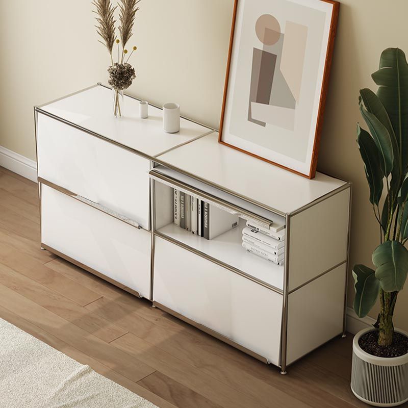 Contemporary Metal Sideboard with Drawers White Dining Buffet for Living Room Clearhalo 'buffet_sideboard' 'Buffets & Sideboards' 'furn' 'furn_buffet_sideboard' 'Furniture' 'Kitchen & Dining Furniture' 1200x1200_4d809f29-797b-45fd-80be-50a2627c16a3