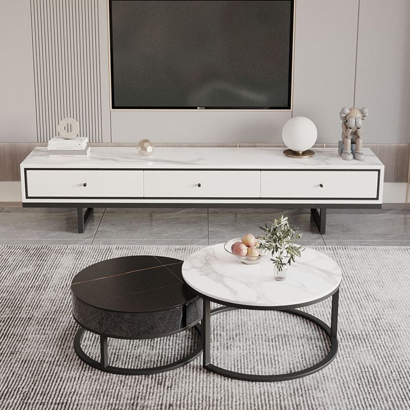 Modern Style Stone TV Stand White Colour Enclosed Storage TV Stand Console with 3 Drawers Clearhalo 'furn' 'furn_tv_stands_entertainment_centers' 'Furniture' 'Living Room Furniture' 'TV Stands & Entertainment Centers' 'TV Stands & Media Storage Furniture' 'tv_stands_entertainment_centers' 1200x1200_4d85f8c0-187a-4638-b35f-f67924fc8136