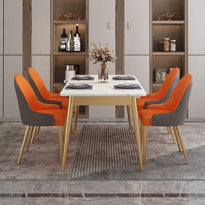 Traditional Luxury Dining Table White Top Rectangle 4 Legs Table for Home Clearhalo 'Dining Tables & Seating' 'Dining Tables' 'dining_table' 'furn' 'furn_dining_table' 'Furniture' 'Kitchen & Dining Furniture' 1200x1200_4d8790ad-f430-4a5d-90b0-e5fa4bbb5162