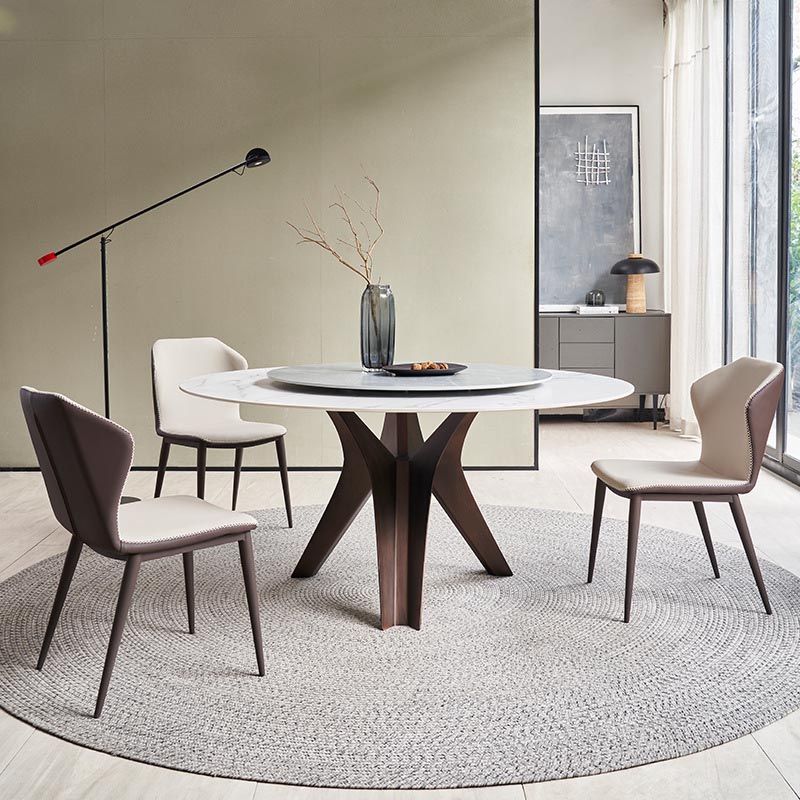Round Sintered Stone Dining Table Modern Gray Black Turntable Furniture with Pedestal Base