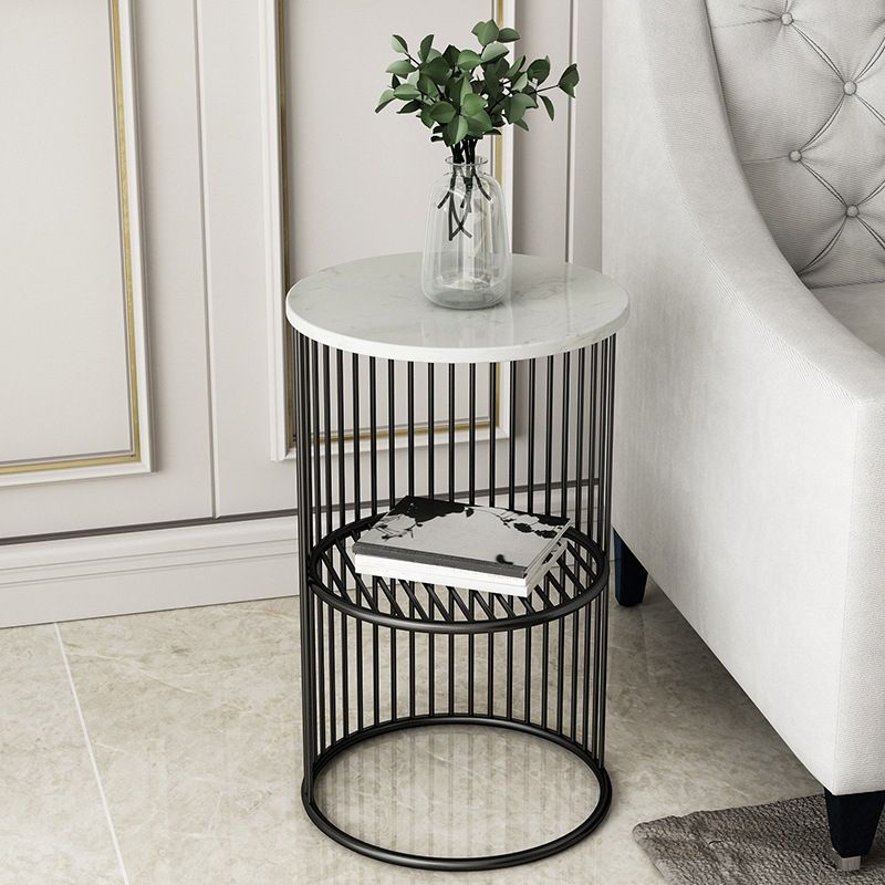 Modern Style Round Slate Table Plate Metal Frame Base Coffee Table