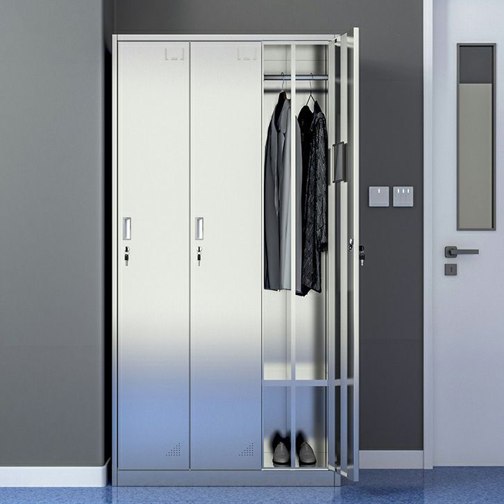 Silver Storage Cabinet with Hinged Doors Contemporary Steel Indoor Cabinet Clearhalo 'Armoires & Wardrobes' 'armoires_wardrobes' 'Bedroom Furniture' 'furn' 'furn_armoires_wardrobes' 'Furniture' 1200x1200_4d89e462-f812-499f-82ed-f47c7e6b8e21