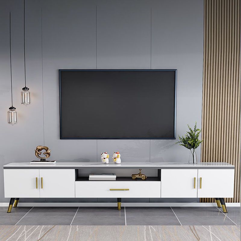 Glass TV Stand Console Open Storage TV Media Stand with Drawer Clearhalo 'furn' 'furn_tv_stands_entertainment_centers' 'Furniture' 'Living Room Furniture' 'TV Stands & Entertainment Centers' 'TV Stands & Media Storage Furniture' 'tv_stands_entertainment_centers' 1200x1200_4d8c5c15-cb53-47e5-9122-b7dd15a260b1