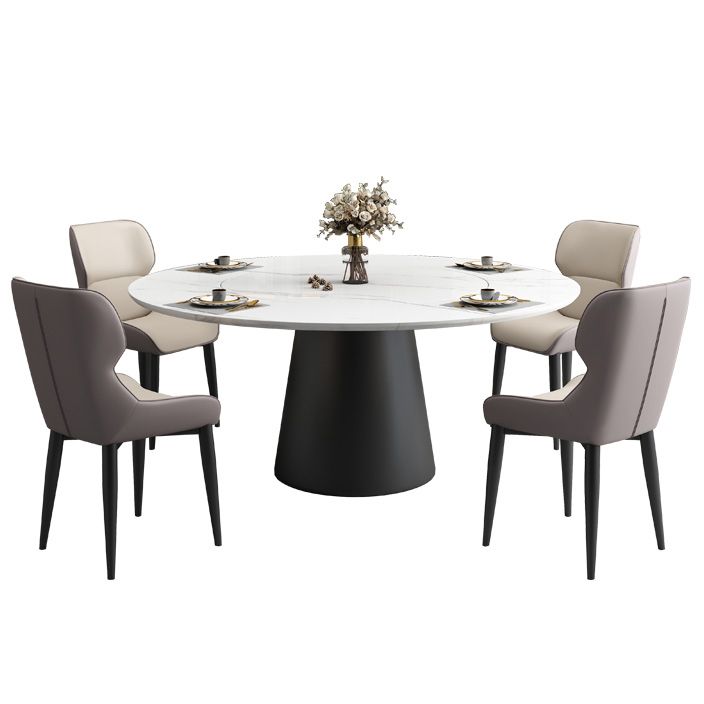 Modern Round Dining Table White and Black Metal Base Convertible Dining Table
