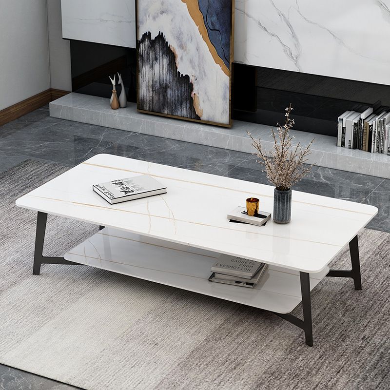 Modern White/Black Rectangle 4 Legs Coffee Table Slate and Metal Table Clearhalo 'Coffee & Accent Tables' 'Coffee Tables' 'coffee_tables' 'Furniture' 'furniture_coffee_tables' 'Living Room Furniture' 1200x1200_4d914bce-4ab6-4369-869e-ad2c1eb0b349