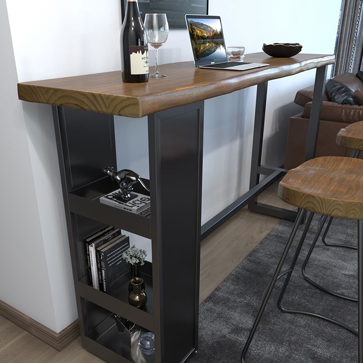 Brown Wood Pub Table with Rectangle Table Top Black Trestle Table - 41.3" H Clearhalo 'Bar Furniture' 'Bar Tables' 'bar_tables' 'furn' 'furn_bar_tables' 'Furniture' 'Kitchen & Dining Furniture' 1200x1200_4d943846-fde4-463e-969e-a01a12a0b19e