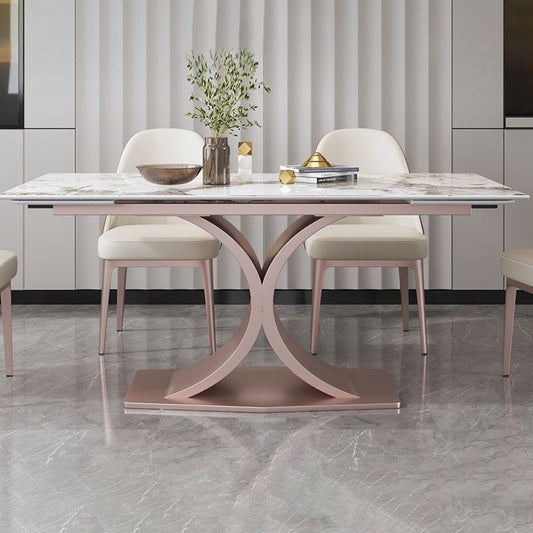 Rectangle Stone Dining Site Table Traditional Luxury Pedestal Dinner Table