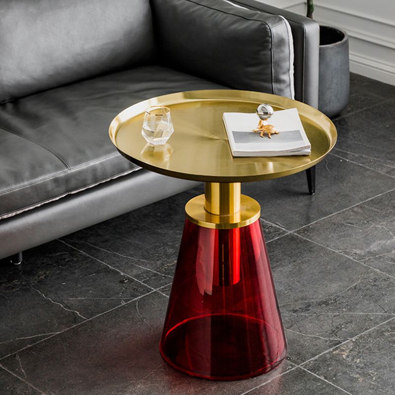 Tavolino in metallo/vetro rotondo con base laterale moderna di base a base di piedistallo