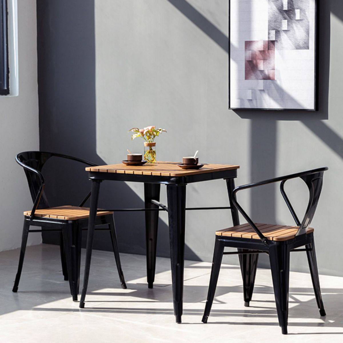 1/3/5 Pcs Metal Industrial Dinette Set with Manufactured Wood Table Dining Set Clearhalo 'Dining Room Sets' 'Dining Tables & Seating' 'dining_room_set' 'furn' 'furn_dining_room_set' 'Furniture' 'furniture_dining_room_set' 'Kitchen & Dining Furniture' 'kitchen&dining_furn' 'kitchen' 1200x1200_4d9a1203-5c12-4591-8a59-9725d5568542