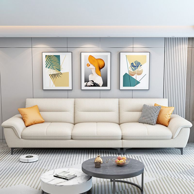 Contemporary Cotton/Faux Leather Sofa Square Arm Couch with Cushion Back Clearhalo 'furn' 'furn_sofas' 'Furniture' 'furniture_sofas' 'Living Room Furniture' 'Sofa' 'sofas' '„Éõ„Éº„É†' 1200x1200_4d9aeddb-3812-488a-83a2-fa1dc405f4a0