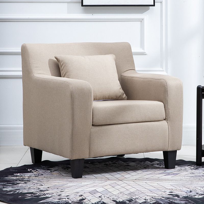 24.4"Wide Linen/Faux Leather Arm Chair with Pillow Back and Basic Four Legs Clearhalo 'Accent Chairs' 'accent_chairs' 'Chairs & Seating' 'Furniture' 'furniture_accent_chairs' 'Living Room Furniture' 1200x1200_4d9b4a66-cee8-4db1-ba29-099af6b40696