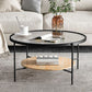 Contemporary 3 Legs Glass with Storage Shelf Round Single Coffee Table Clearhalo 'Coffee & Accent Tables' 'Coffee Tables' 'coffee_tables' 'furn' 'furn_coffee_tables' 'Furniture' 'Living Room Furniture' 1200x1200_4d9c62f7-a993-4989-a0ce-347aaa2367d7