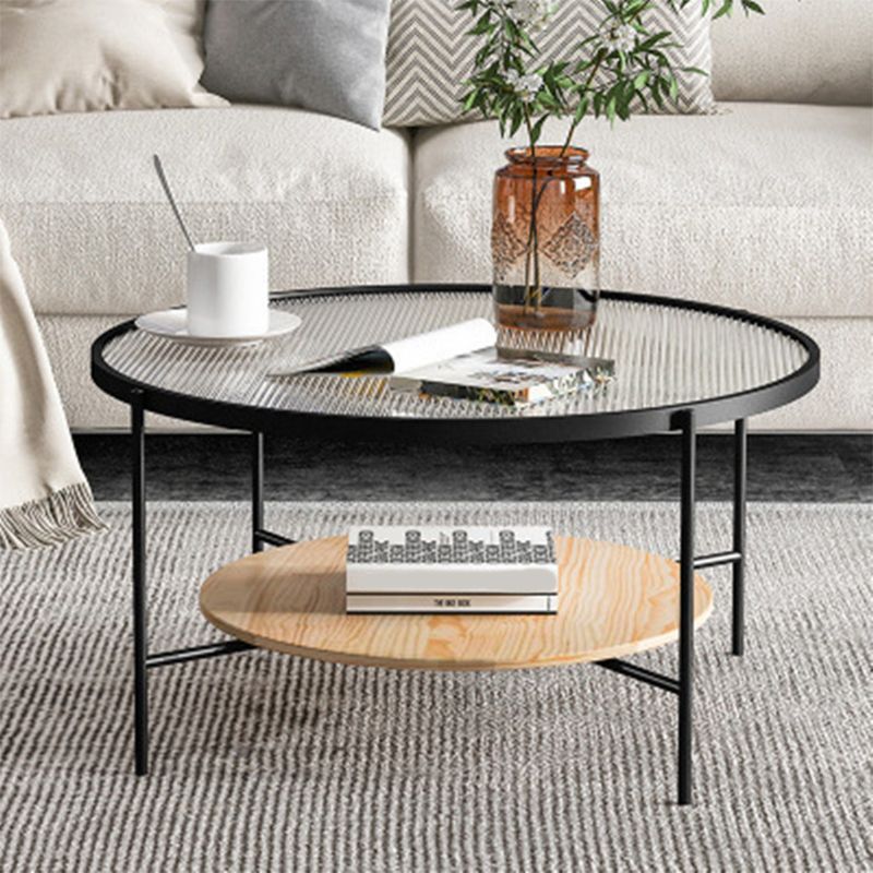 Contemporary 3 Legs Glass with Storage Shelf Round Single Coffee Table Clearhalo 'Coffee & Accent Tables' 'Coffee Tables' 'coffee_tables' 'furn' 'furn_coffee_tables' 'Furniture' 'Living Room Furniture' 1200x1200_4d9c62f7-a993-4989-a0ce-347aaa2367d7