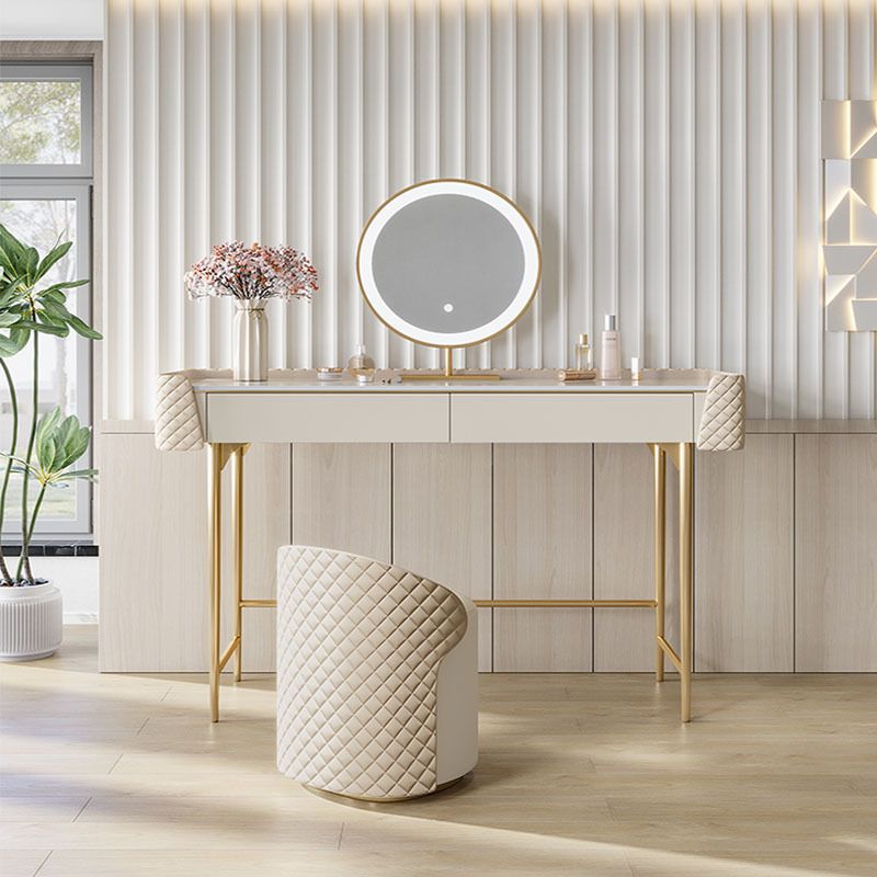 Desca di vanità bianca con 2 cassetti di stoccaggio da 17,71 "set di vanità in legno largo, stile glam