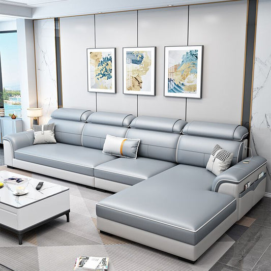 L-vormige blauwe sectionele banken vaste houten sectionele bank voor woonkamer