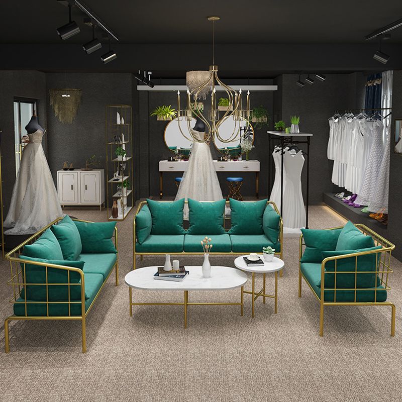 Golden Frame Pillow Back Sofa with Pillow Top Arm for Apartment