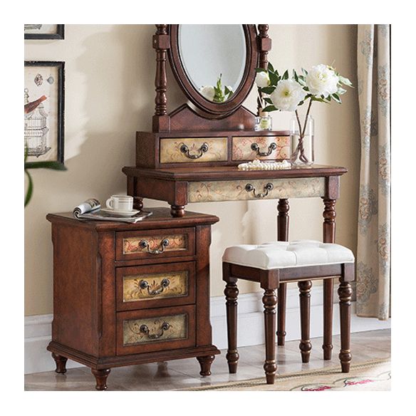 Victorian Makeup Vanity Desk Bedroom Dressing Table Stool Set with Drawer