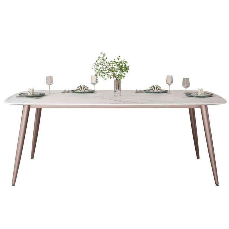Glam Style Furniture Stone Rectangle Dining Room Table in White Clearhalo 'Dining Tables & Seating' 'Dining Tables' 'dining_table' 'furn' 'furn_dining_table' 'Furniture' 'Kitchen & Dining Furniture' 1200x1200_4da78b2d-e6a5-451c-aa70-12349f50e366