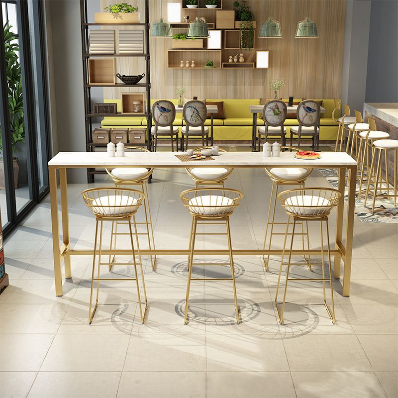 Glam Bar Height Table White Faux Marble Top Bistro Table with Trestle Base Clearhalo 'Bar Furniture' 'Bar Tables' 'bar_tables' 'furn' 'furn_bar_tables' 'Furniture' 'Kitchen & Dining Furniture' 1200x1200_4da8820a-a2fc-4397-9840-1666311221c2