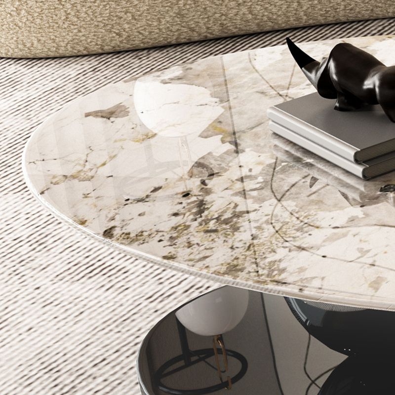Elliptical Stone Glam Abstrakter Kaffee-Cocktailtisch mit Bodenregal