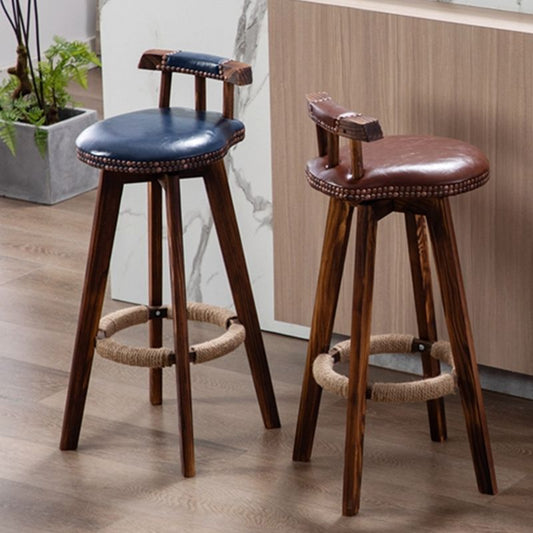 Industrial Low Back Dining Stools Armless Bar Stools with Wood Base