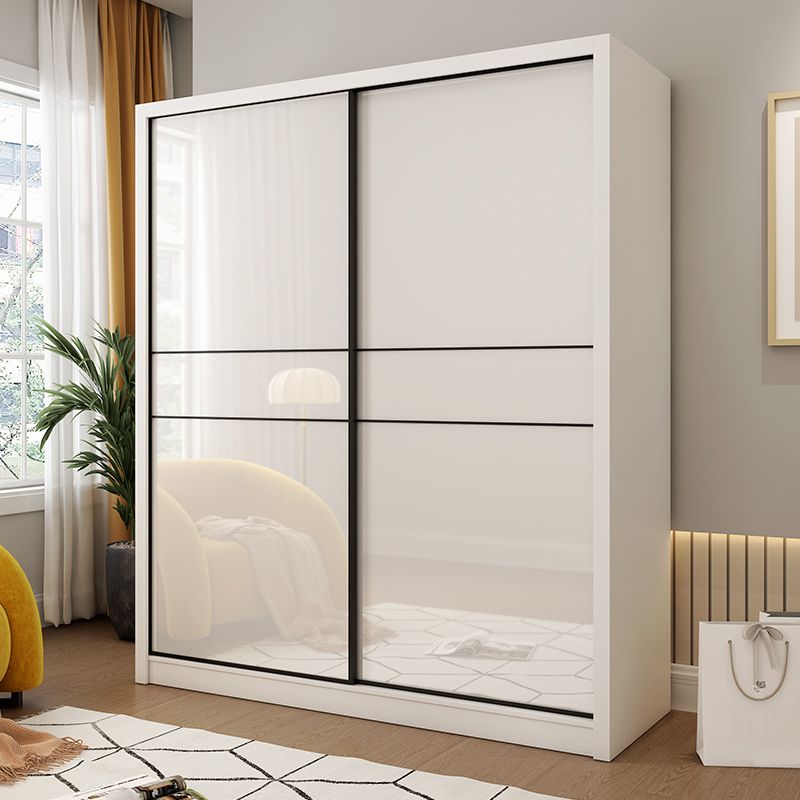 White Mirrored Finish Wardrobe Cabinet Modern Engineered Wood Wardrobe Clearhalo 'Armoires & Wardrobes' 'armoires_wardrobes' 'Bedroom Furniture' 'furn' 'furn_armoires_wardrobes' 'Furniture' 1200x1200_4db3db9f-64b2-4427-94b8-06847f198ee2