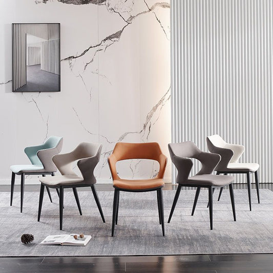 Industrial Dining Room Side Chairs Faux Leather Arm Open Chair for Kitchen