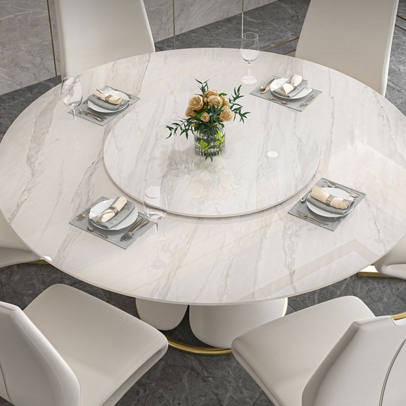 Glossy White Stone Dinette Table with Pedestal Modern Dining Table for Home Clearhalo 'Dining Tables & Seating' 'Dining Tables' 'dining_table' 'furn' 'furn_dining_table' 'Furniture' 'Kitchen & Dining Furniture' 1200x1200_4dbc562e-ae92-495d-86b1-9ed258452422
