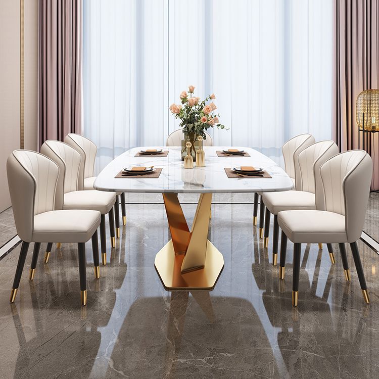 Modern Marble Table Set of 5/7 with Rectangle Table Dining Set with PU Leather Chairs Clearhalo 'Dining Room Sets' 'Dining Tables & Seating' 'dining_room_set' 'furn' 'furn_dining_room_set' 'Furniture' 'furniture_dining_room_set' 'Kitchen & Dining Furniture' 'kitchen&dining_furn' 'kitchen' 1200x1200_4dbdbc3b-888c-47ee-8d2a-20aff78478ac
