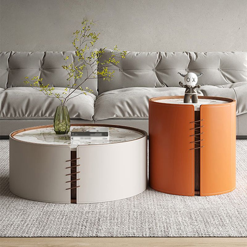 Modern Drum Base Solid Leather Round Table Coffee Table with Storage Clearhalo 'Coffee & Accent Tables' 'Coffee Tables' 'coffee_tables' 'furn' 'furn_coffee_tables' 'Furniture' 'Living Room Furniture' 1200x1200_4dbee184-b792-4a12-8a24-a26b75bc8b81