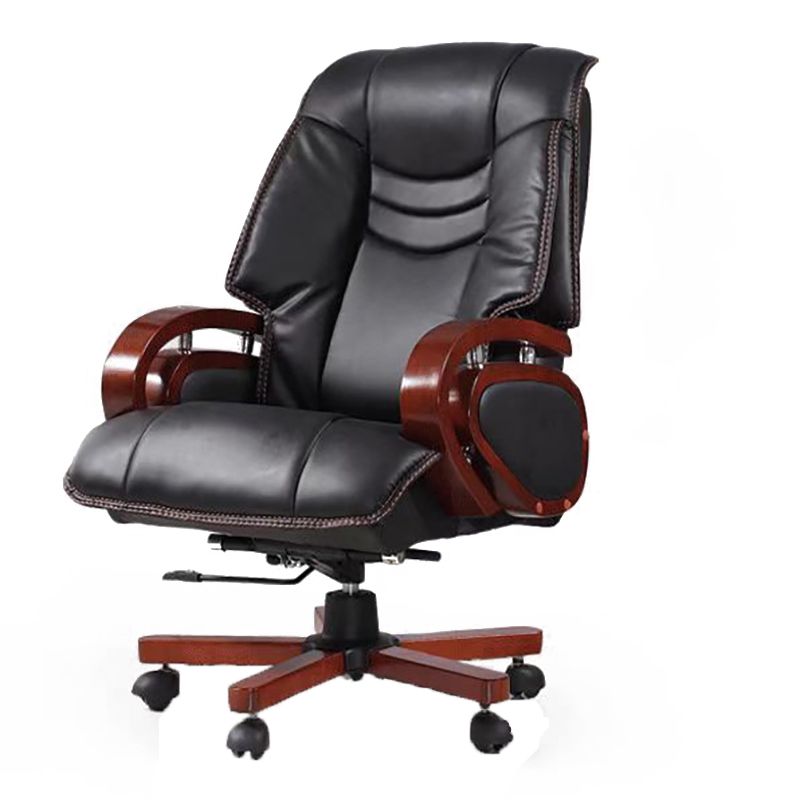 Houtframe gestoffeerde bureaustoel in zwart lederen High Back Executive Chair