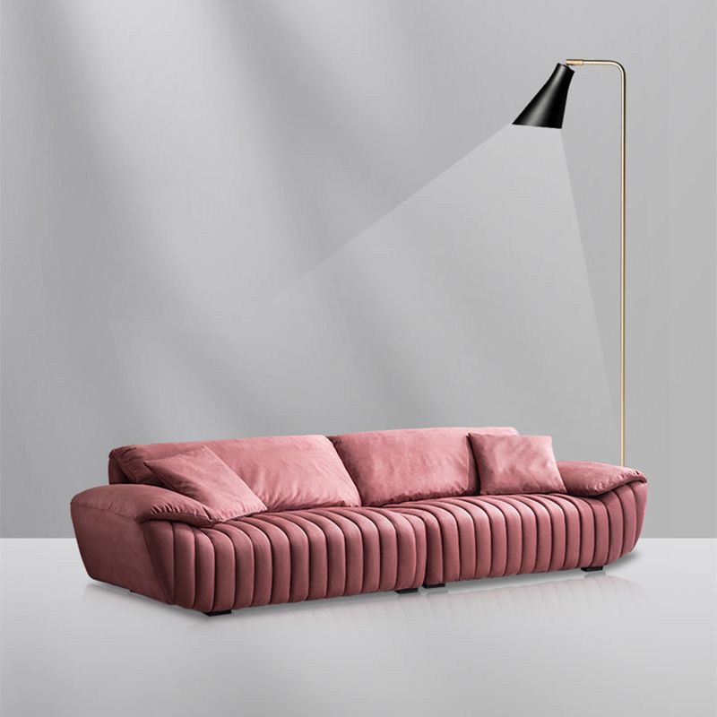 Scandinavian Leather Pillow Top Arm Sofa in Pink For Living Room