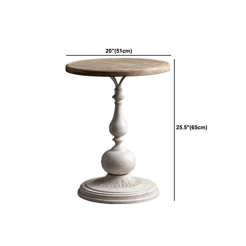 French Country Wooden Round Top Side Table Iron Pedestal End Table