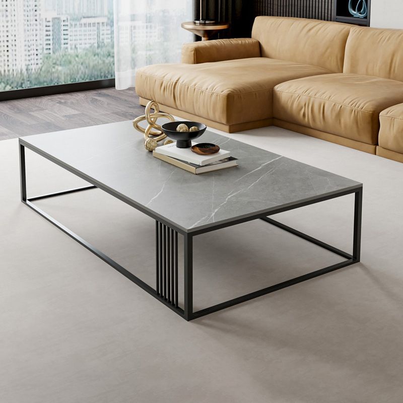 Metal Frame Rectangular Coffee Table Stone Top Cocktail Table Clearhalo 'Coffee & Accent Tables' 'Coffee Tables' 'coffee_tables' 'furn' 'furn_coffee_tables' 'Furniture' 'Living Room Furniture' 1200x1200_4dc525a0-9e0a-4356-aee3-d20f85d73e8c