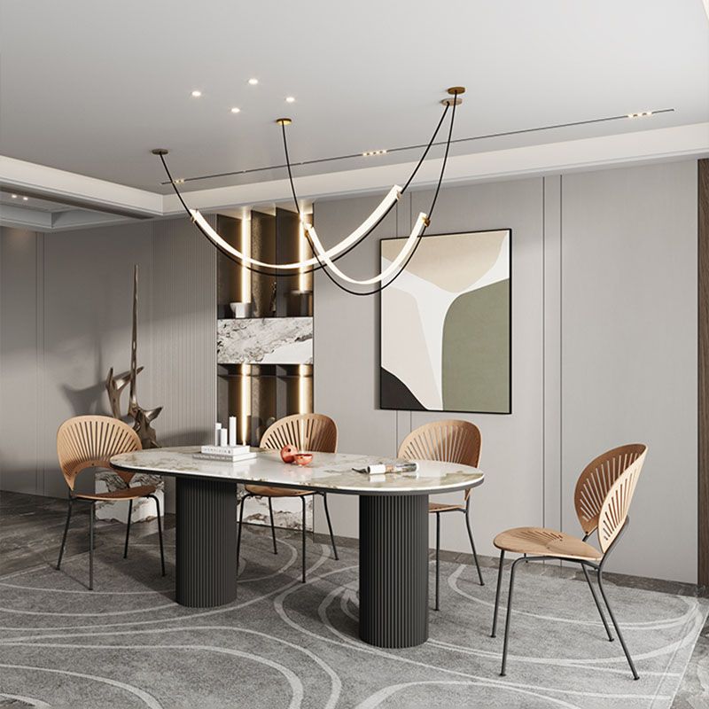 Oval Modern Dining Table Stone Top Metal Double Pedestal Dining Room Table Clearhalo 'Dining Tables & Seating' 'Dining Tables' 'dining_table' 'furn' 'furn_dining_table' 'Furniture' 'furniture_dining_table' 'Kitchen & Dining Furniture' 'kitchen' 'kitchen_dining_table' 1200x1200_4dc8df1e-6c4c-4ba2-b53a-48e330b90de1