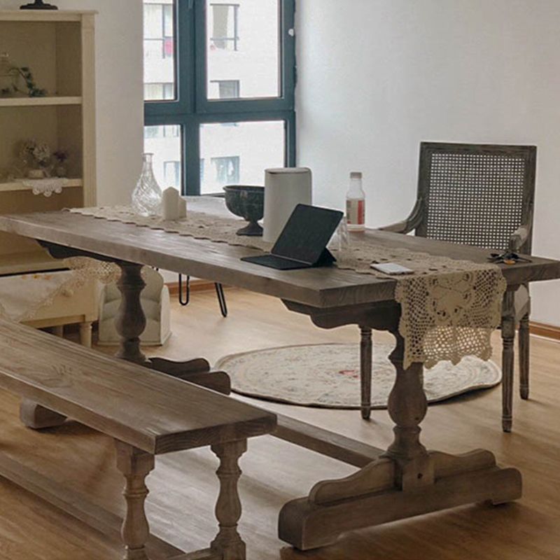 Rectangle Trestle Dining Table Medieval Modern Style Wood Table for Dining Room